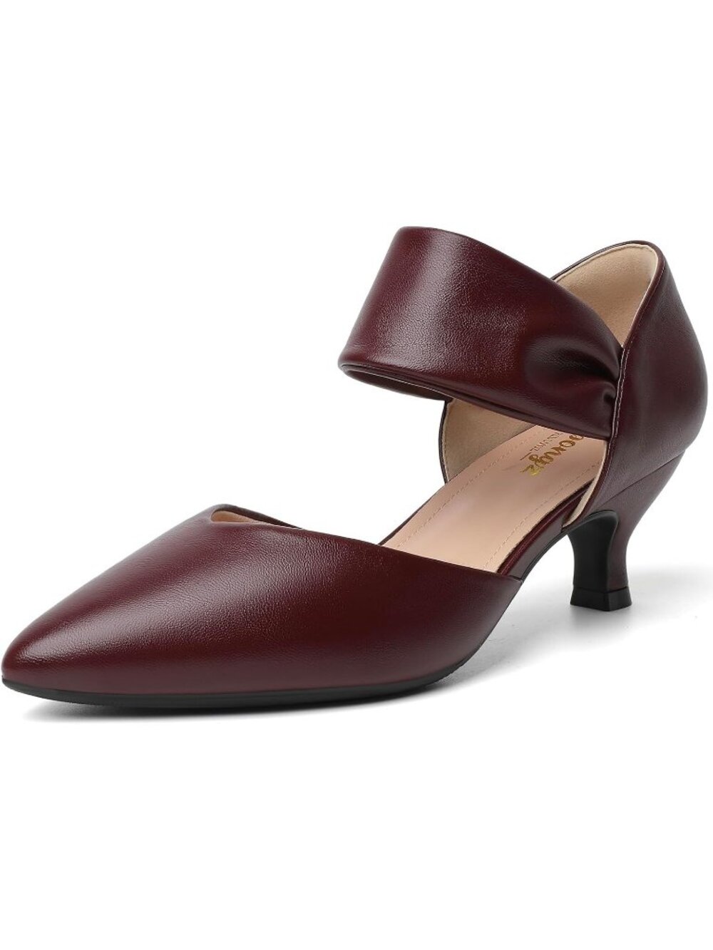 Women's Burgundy Pu Faux Leather Closed Toe Comfortable Slip On Pumps Low Heels